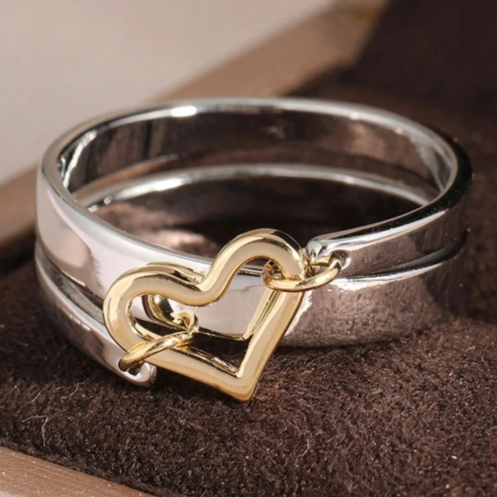 Luxe Two Tone Heart Dainty Ring